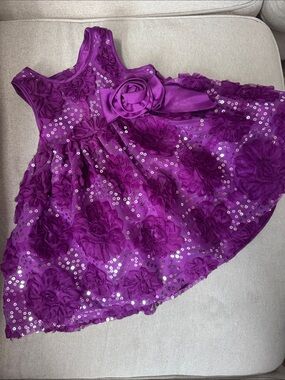 Bonnie Baby Purple Floral Sequin Rosette Dress